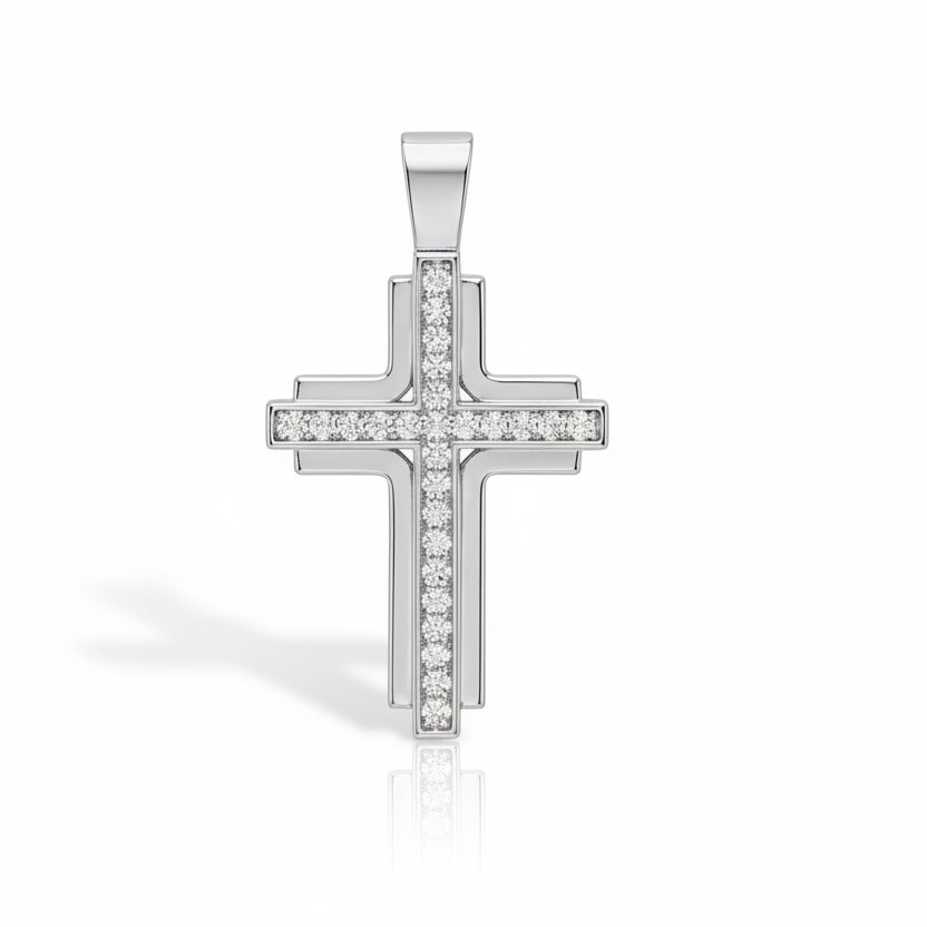 Gerasimos - Medium White Gold Cross Full Pave Diamonds