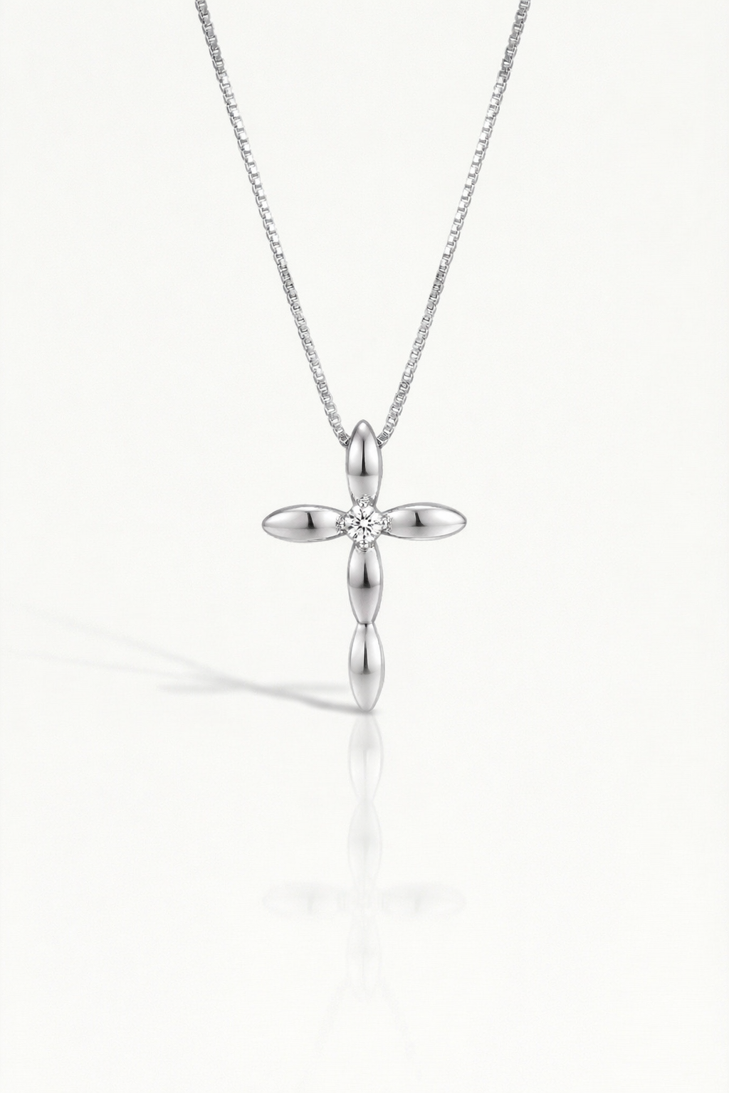 Sofia - Large White Gold Cross and Single Diamond