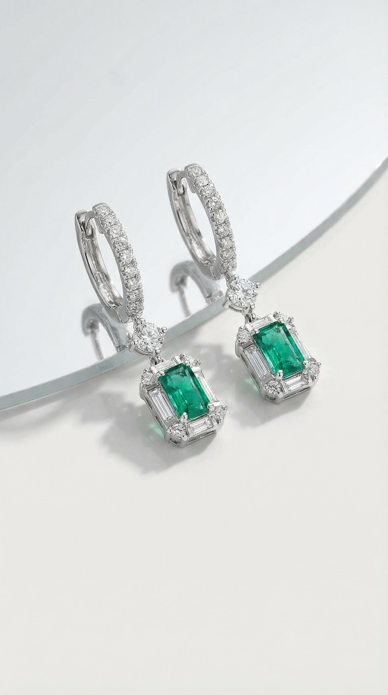 Levendi Art Deco Colombian Emerald Drop Earrings