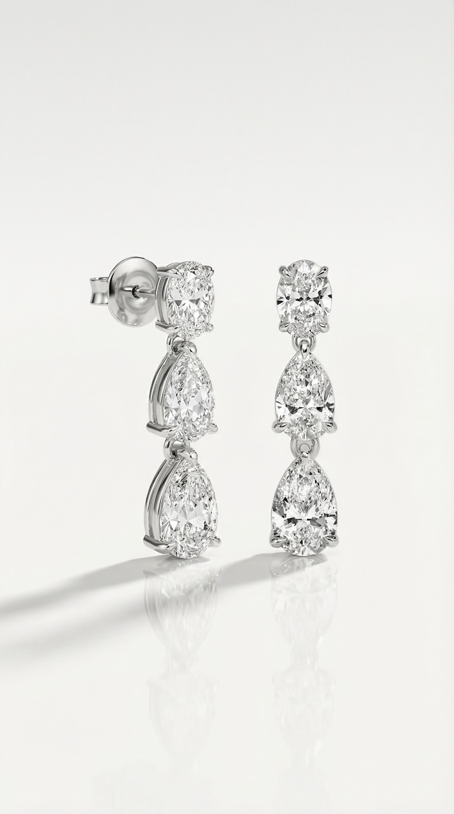 White Gold Pear and Oval Diamond Drop Earrings