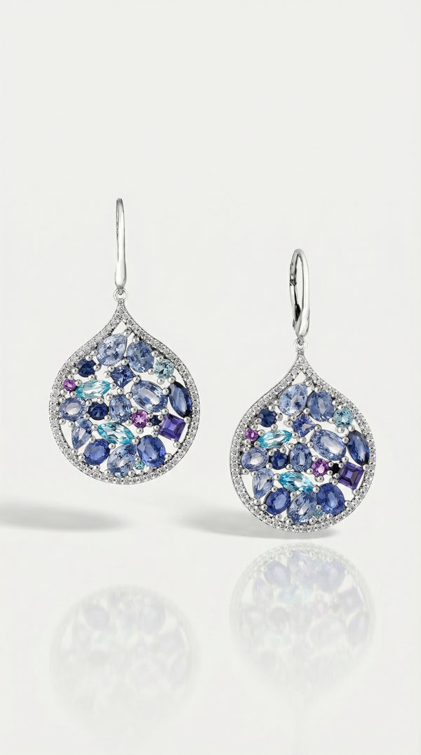 Mosaïque Éternelle Blue Sapphires and Blue Topaz Earrings — Levendi Jewellers
