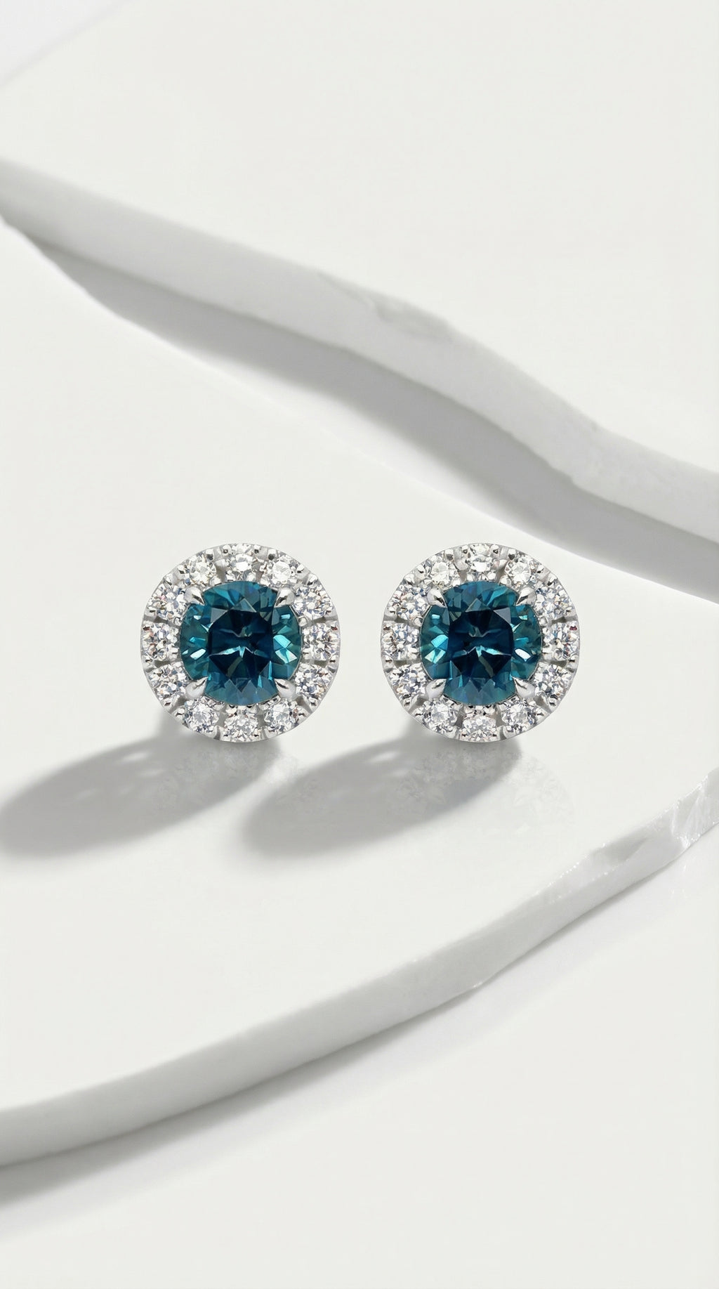 Classic - Aquamarine Halo Studs Earrings — Levendi Jewellers