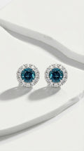 Classic - Aquamarine Halo Studs Earrings