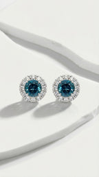 Classic - Aquamarine Halo Studs Earrings — Levendi Jewellers