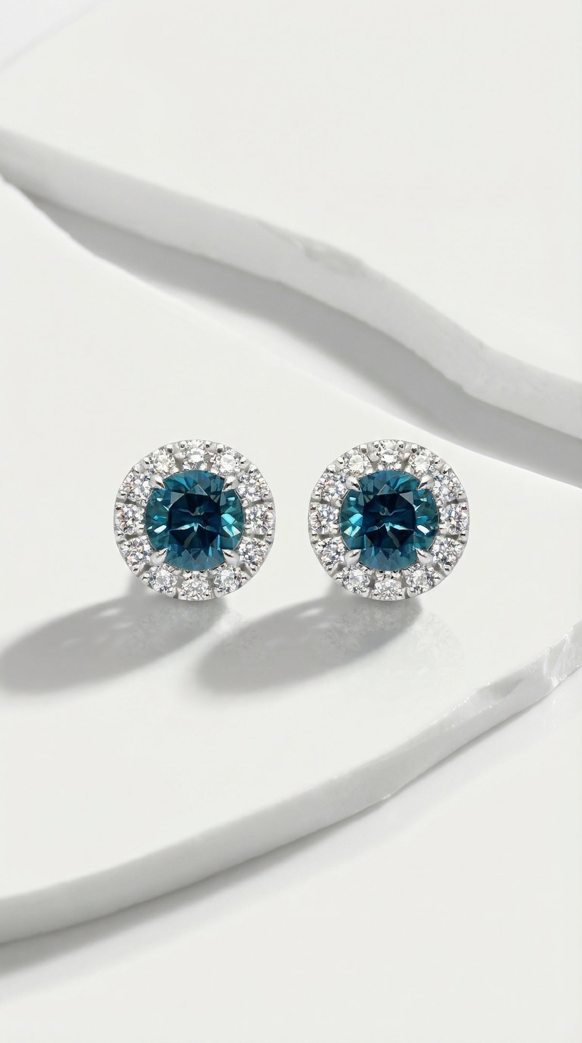 Classic - Aquamarine Halo Studs Earrings — Levendi Jewellers