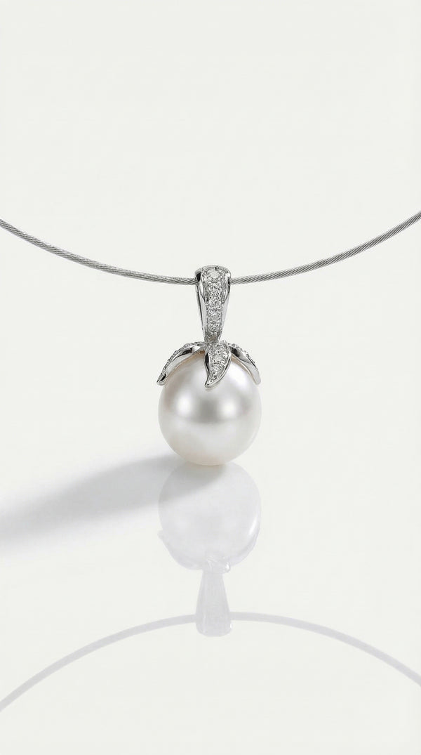 Australian South Sea Pearl - Oval 15 mm Petal Diamond Omega — Levendi Jewellers