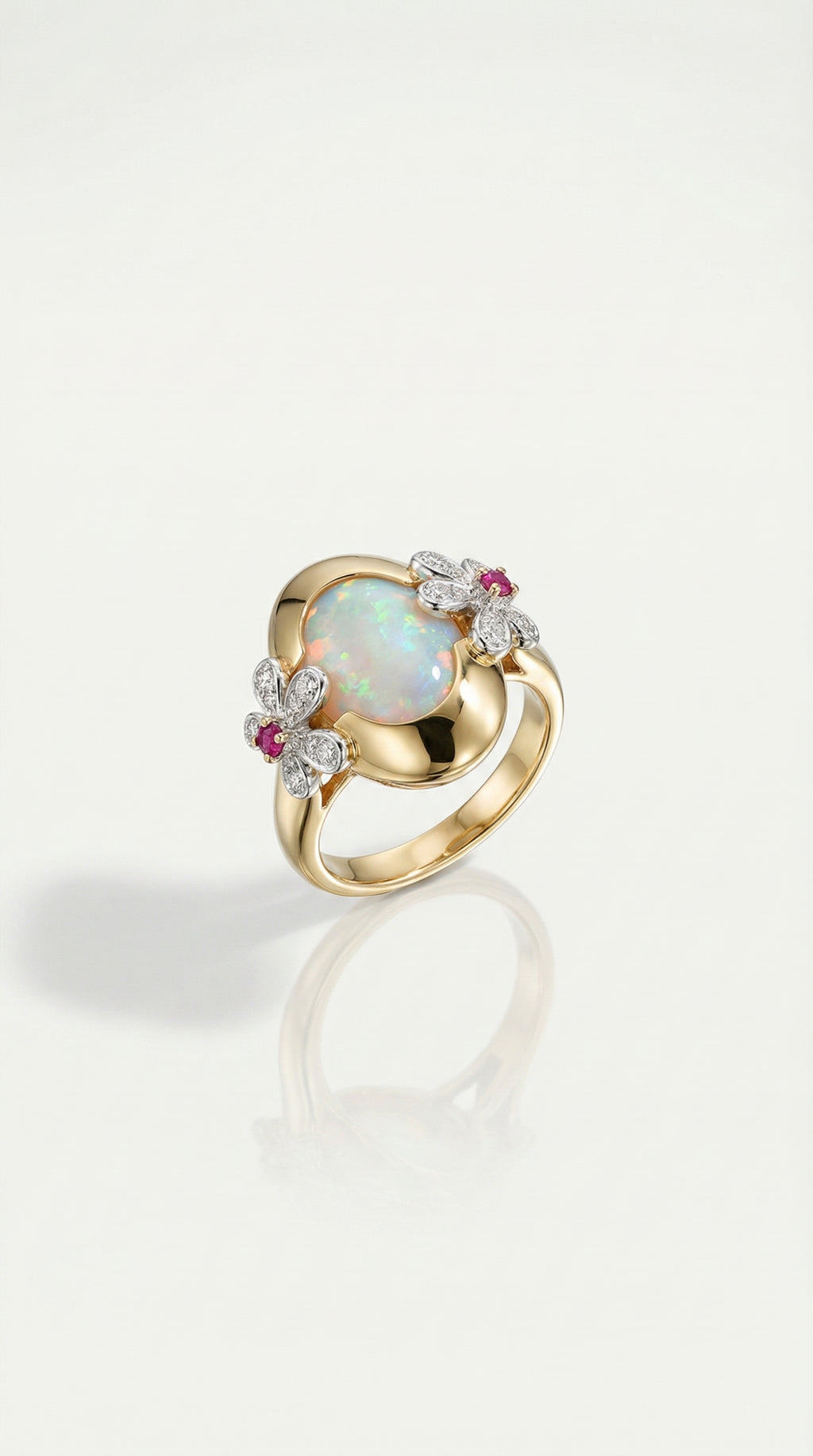 Australian Boulder Opal, Diamonds & Rubies Ring — Levendi Jewellers