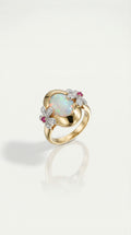 Australian Boulder Opal, Diamonds & Rubies Ring