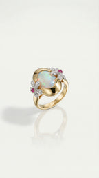 Australian Boulder Opal, Diamonds & Rubies Ring — Levendi Jewellers