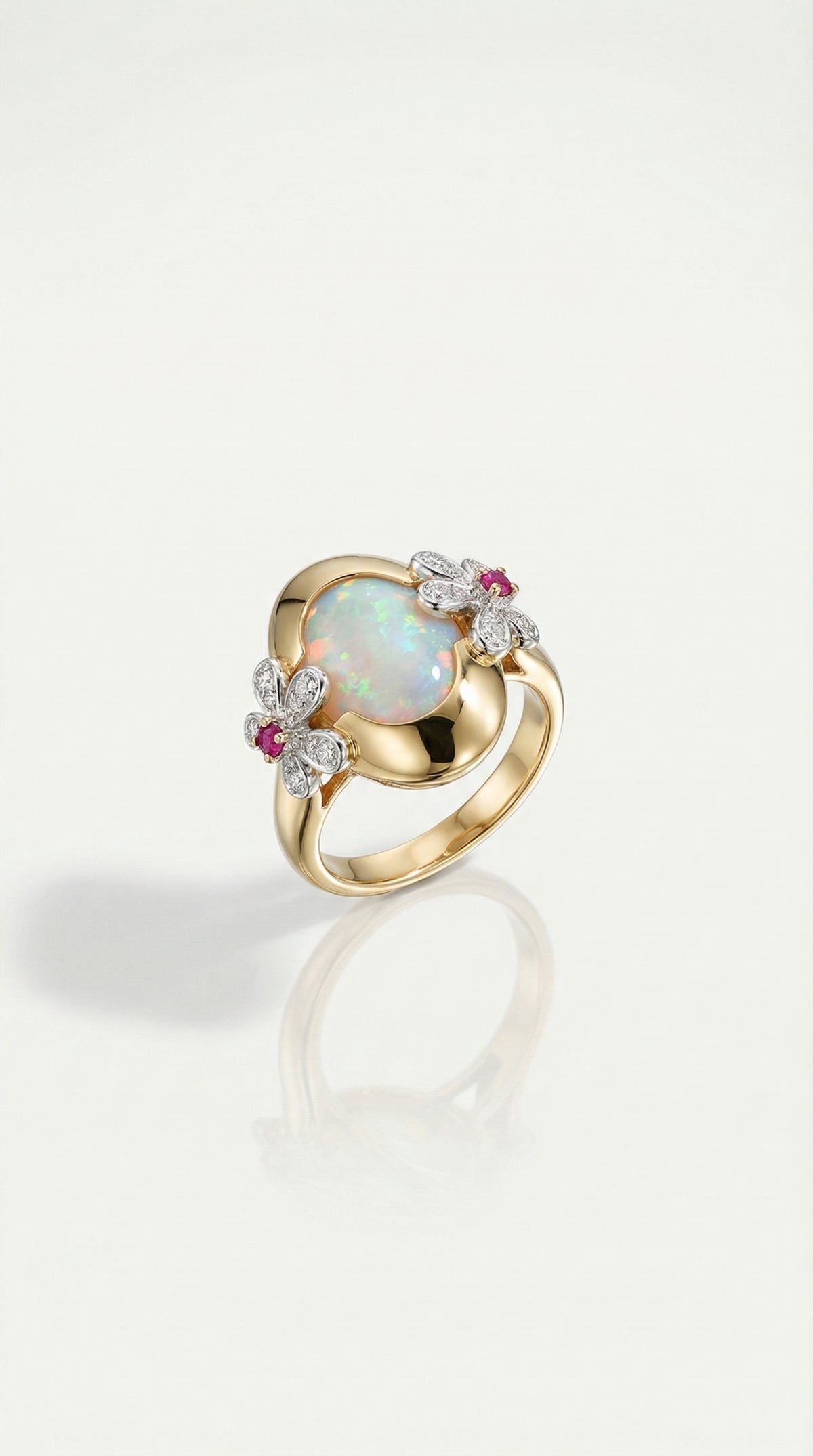 Australian Boulder Opal, Diamonds & Rubies Ring — Levendi Jewellers