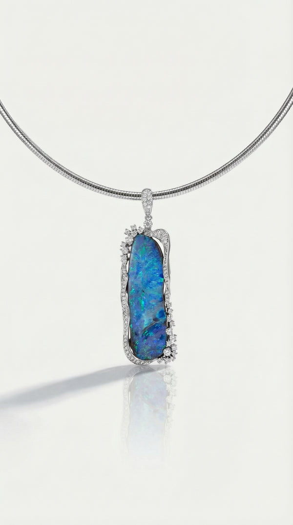 Australian Boulder Opal & Diamonds Pendant - 34.00ct — Levendi Jewellers