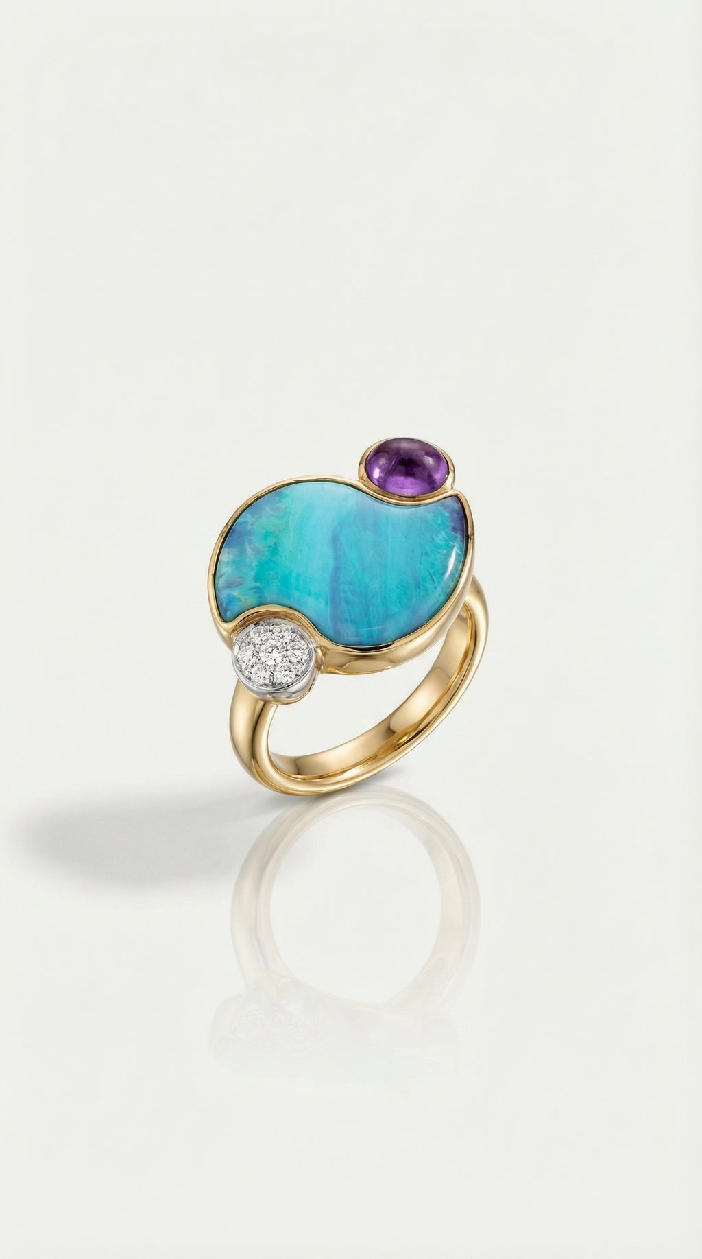 Australian Boulder Opal, Amethyst & Diamonds Ring — Levendi Jewellers