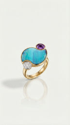 Australian Boulder Opal, Amethyst & Diamonds Ring — Levendi Jewellers