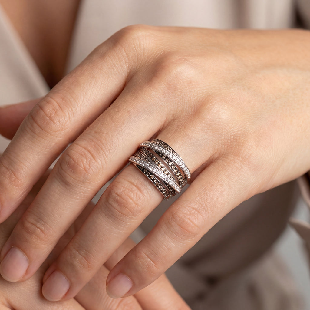 Turban White & Champagne Diamond Dress Ring, view 2 — Levendi Jewellers