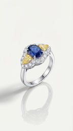 Trilogy Australian Blue Sapphire & Yellow Diamonds — Levendi Jewellers
