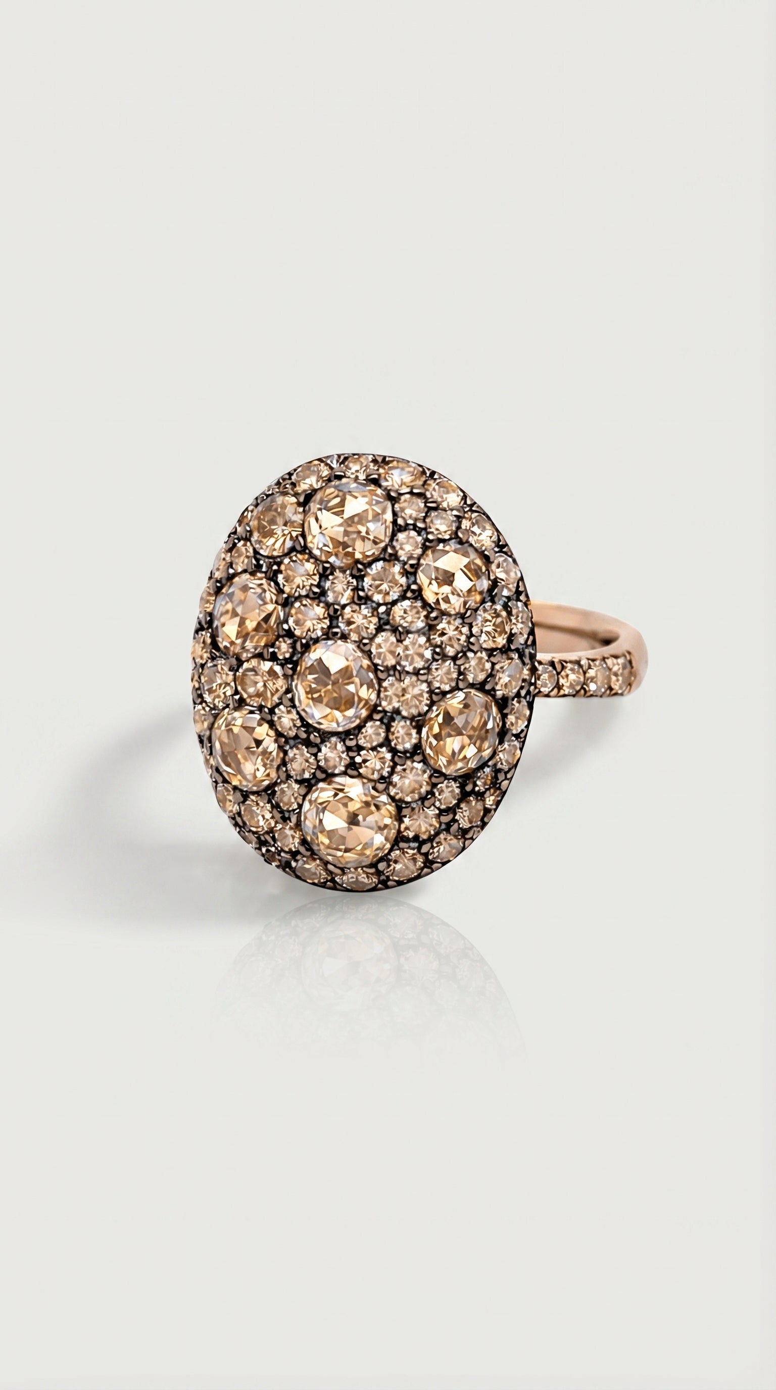 Champagne Diamond Rose Cut And Pave Ring