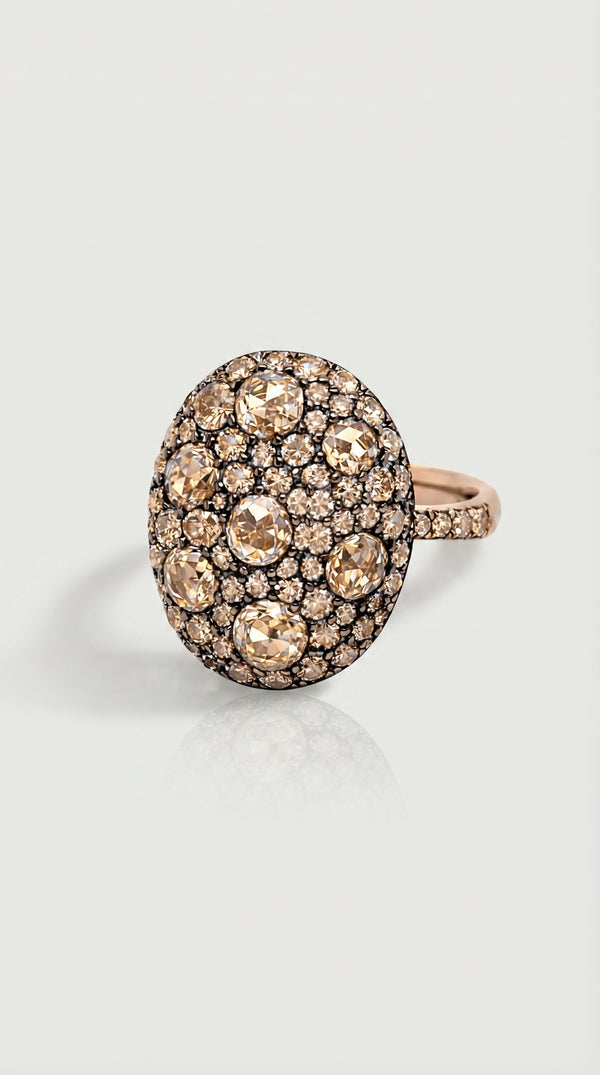 Champagne Diamond Rose Cut And Pave Ring — Levendi Jewellers