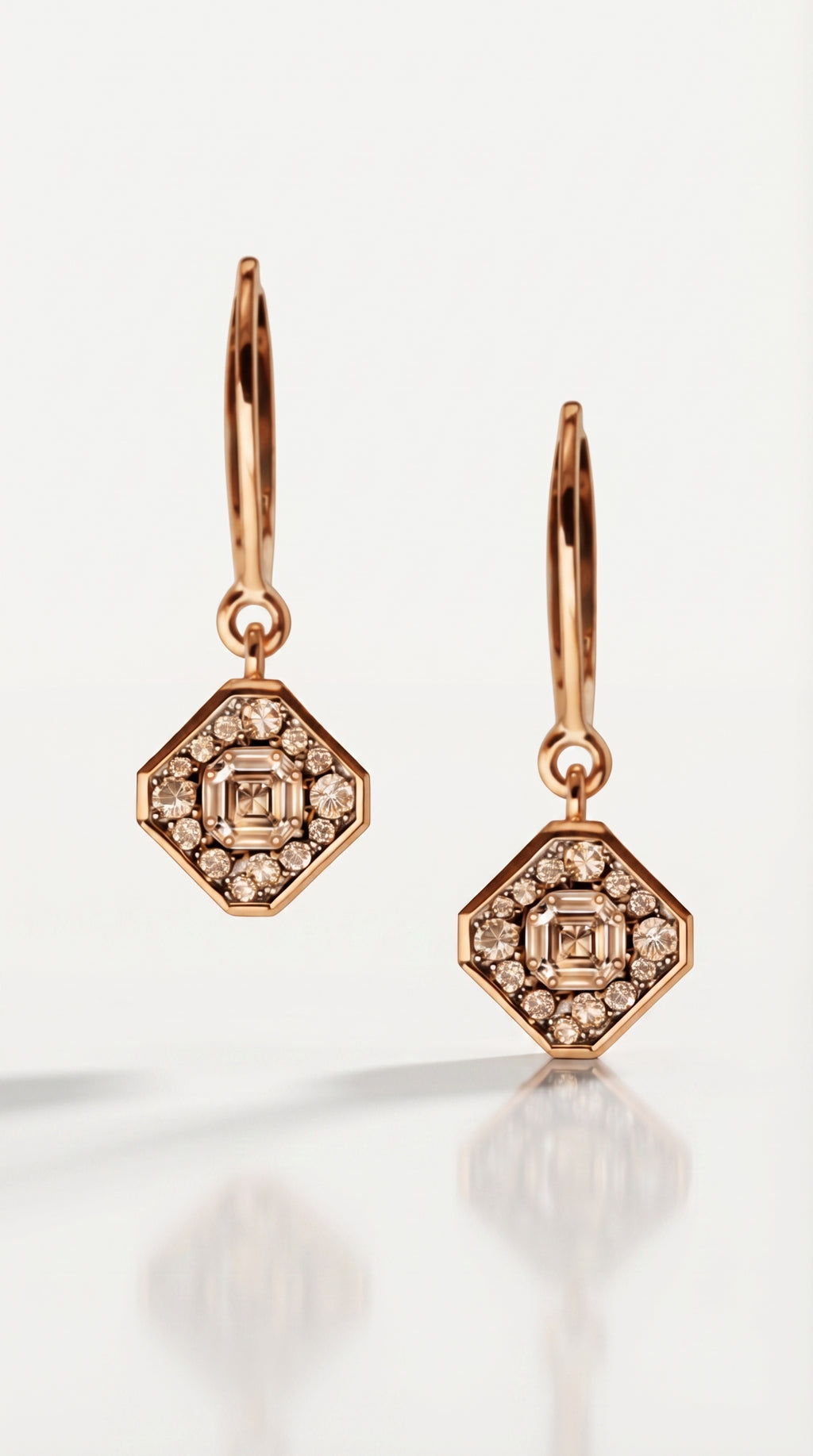 Champagne Diamond Ascher cut & Pavee Earrings — Levendi Jewellers