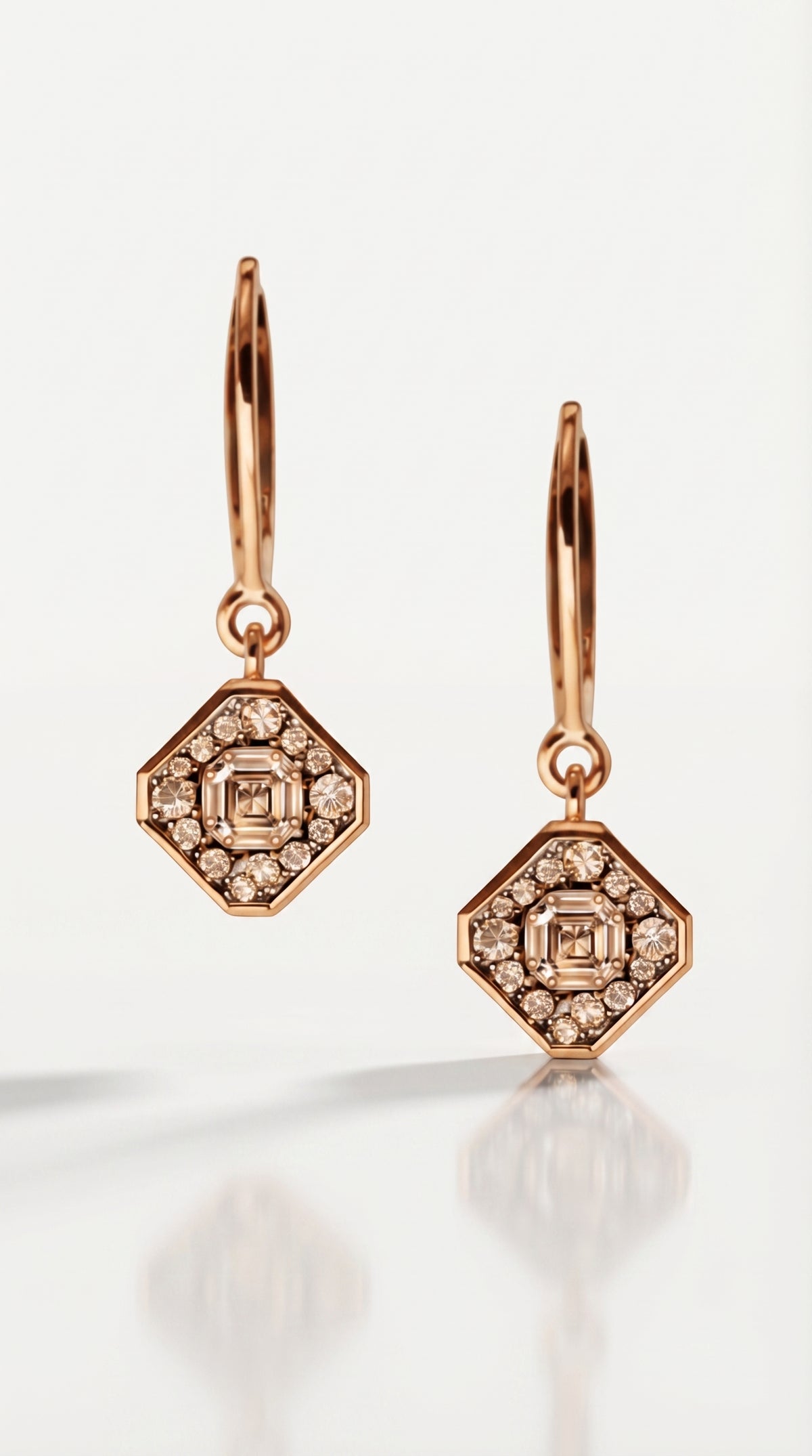 Champagne Diamond Ascher cut & Pavee Earrings — Levendi Jewellers