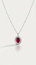 Ruby Oval Halo Diamonds Pendant