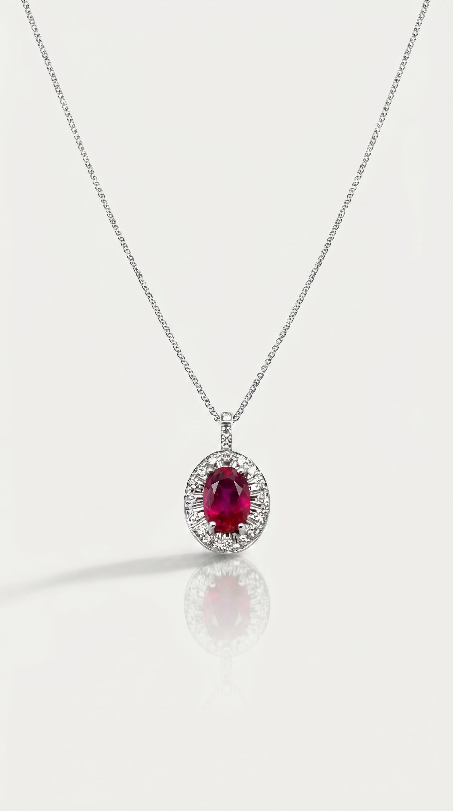 Ruby Oval Halo Diamonds Pendant