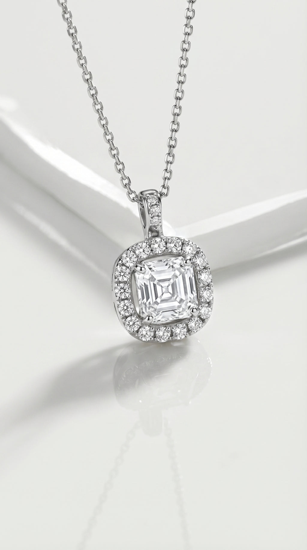 Classic - Asscher Brilliant Cut Halo Diamond Pendant — Levendi Jewellers