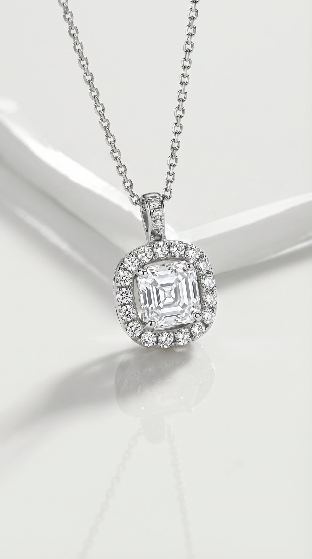 Classic - Asscher Brilliant Cut Halo Diamond Pendant — Levendi Jewellers
