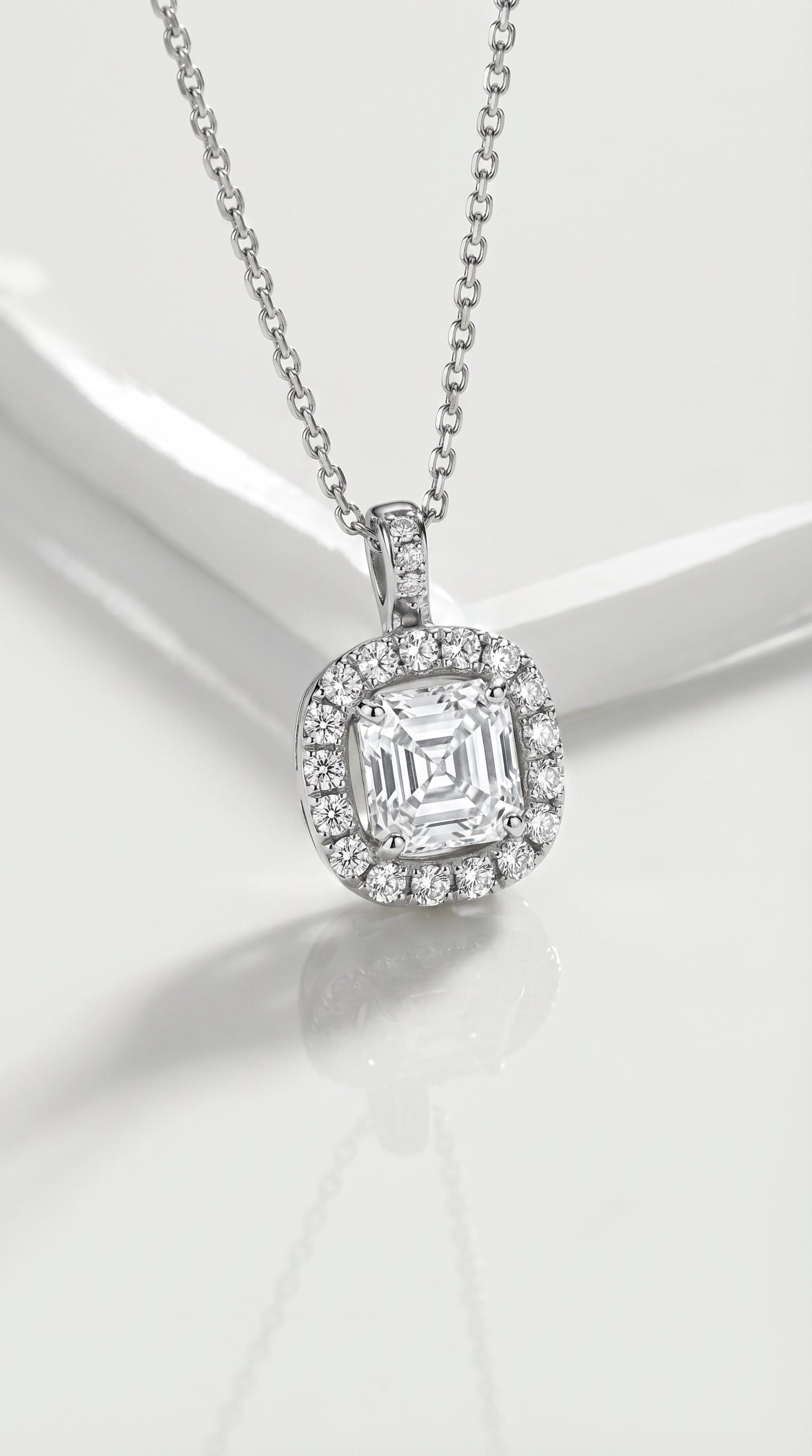 Classic - Asscher Brilliant Cut Halo Diamond Pendant