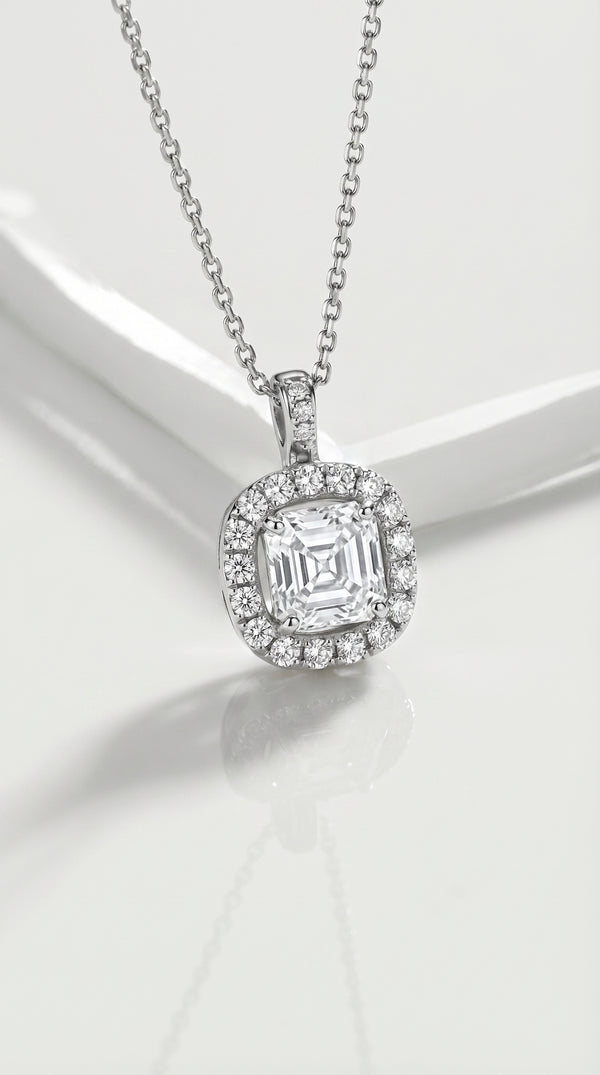 Classic - Asscher Brilliant Cut Halo Diamond Pendant — Levendi Jewellers
