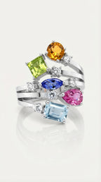 Mermaid Coral Coloured Gemstones Ring — Levendi Jewellers