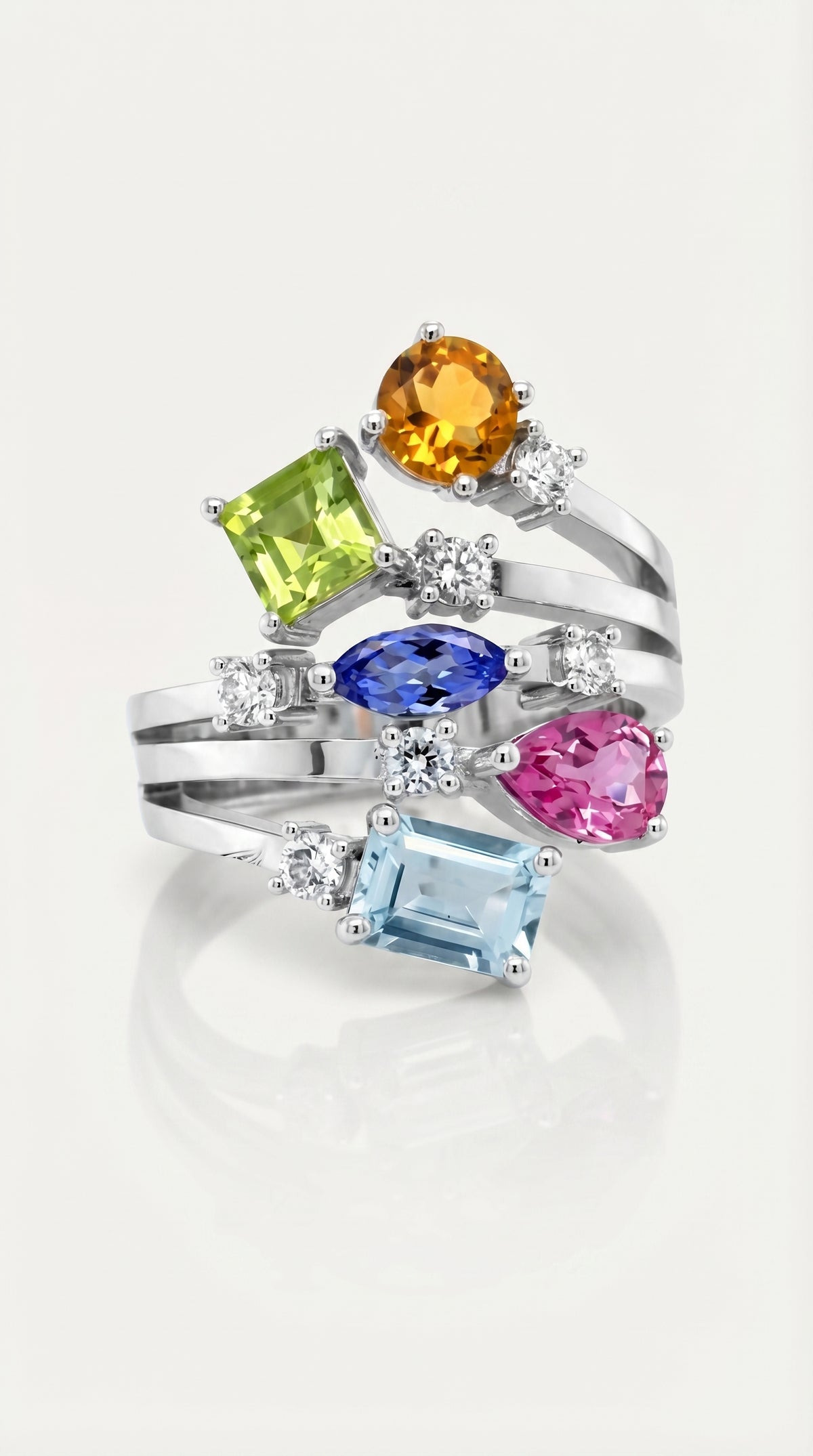 Mermaid Coral Coloured Gemstones Ring — Levendi Jewellers