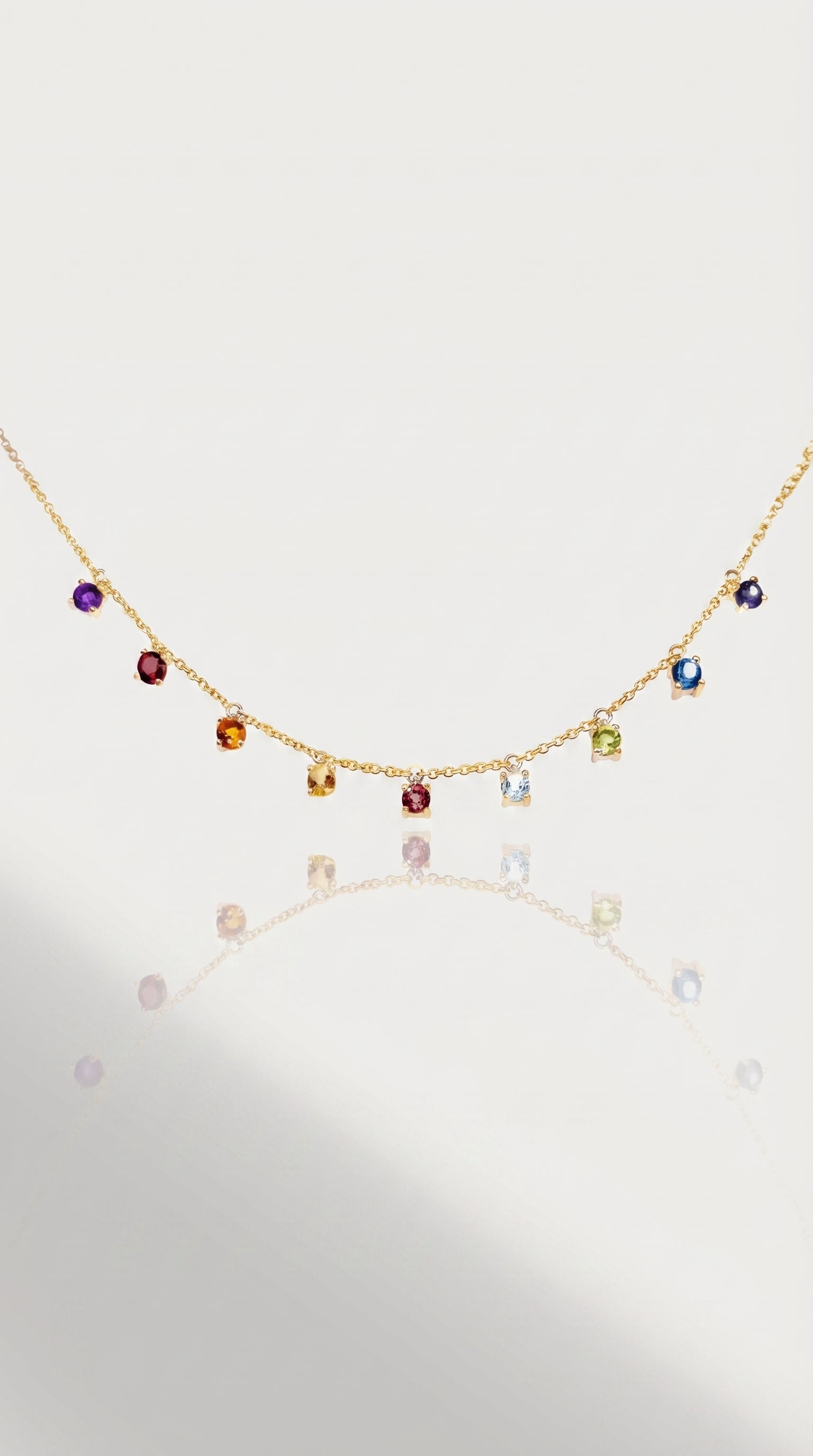 Rainbow Gemstones Drop Round Necklace