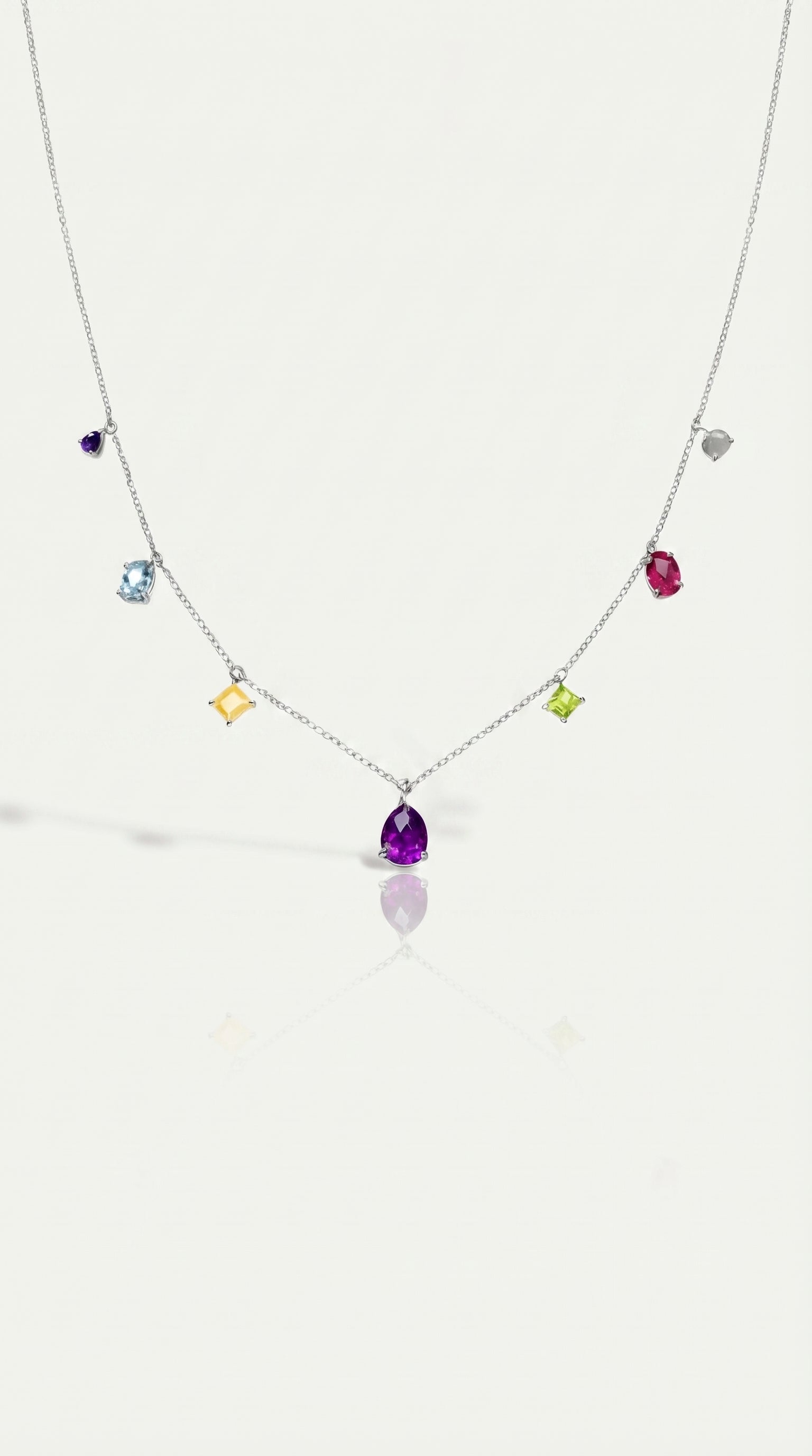 Rainbow Gemstones Drop Mixed Shape Necklace