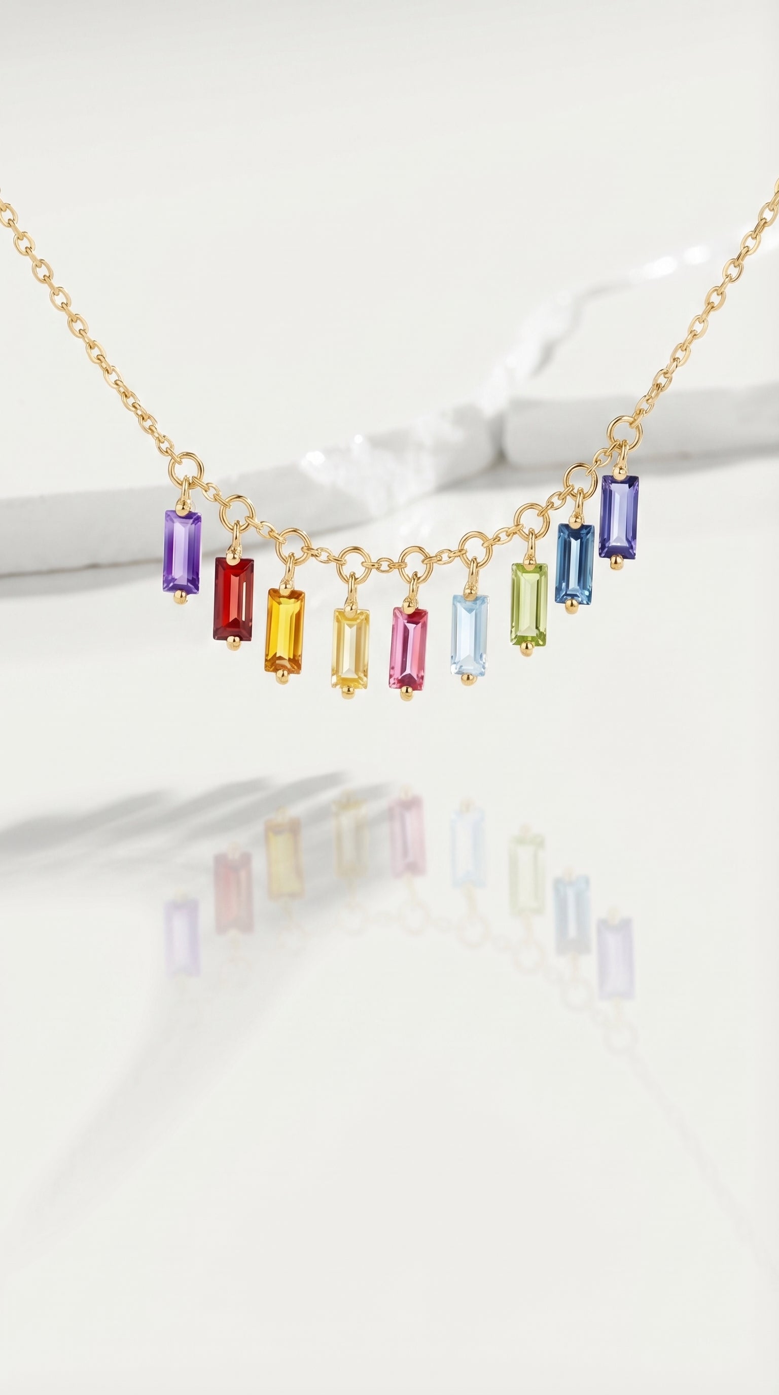 9 Baguettes Gemstone Necklace