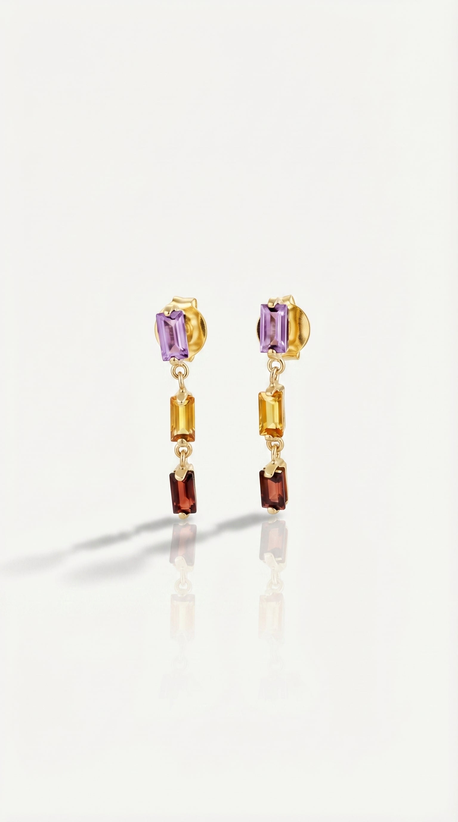 3 Baguette Gemstone Drop Earring