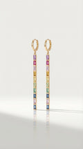 Rainbow Gemstones Baguette Long Earrings