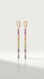 Rainbow Gemstones Baguette Long Earrings — Levendi Jewellers
