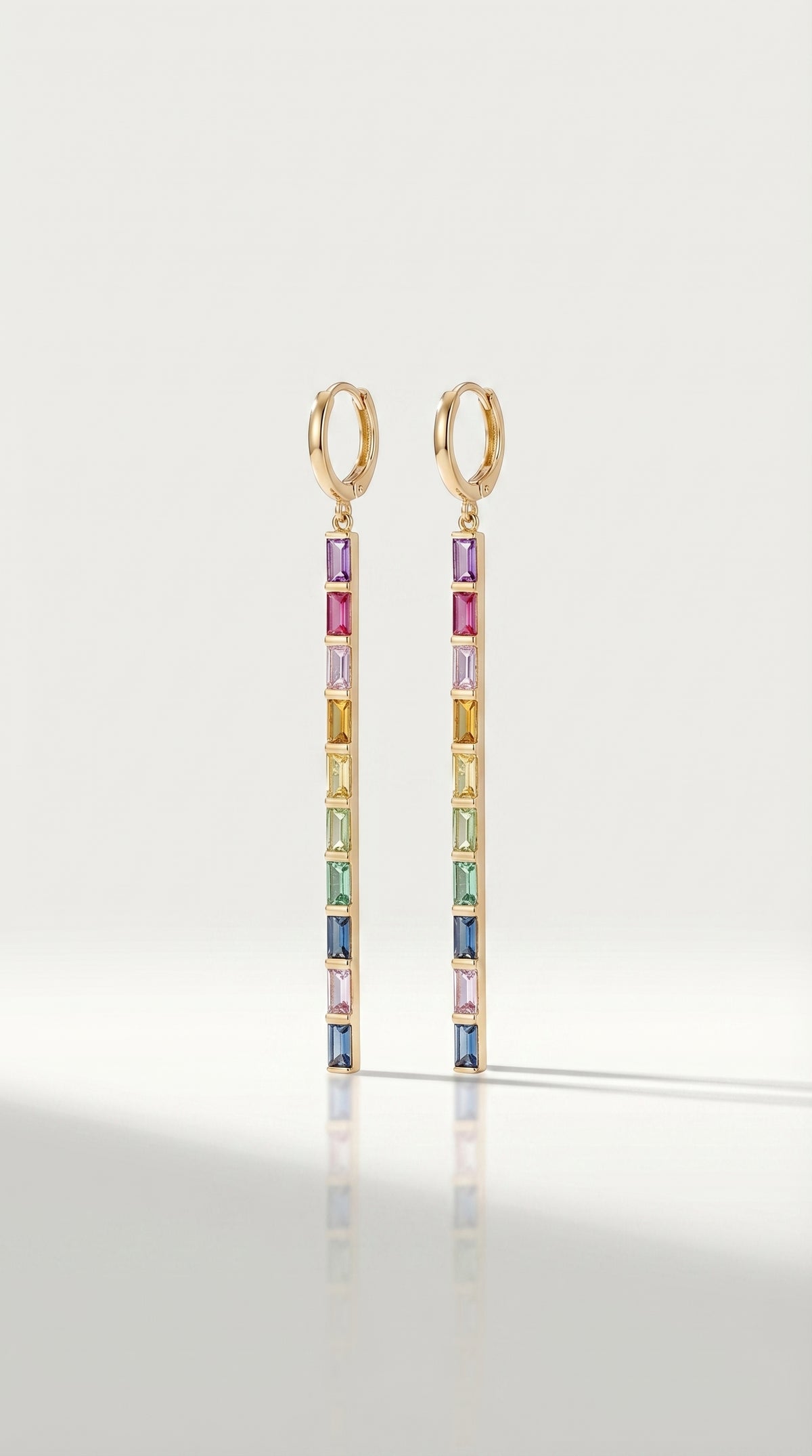 Rainbow Gemstones Baguette Long Earrings — Levendi Jewellers