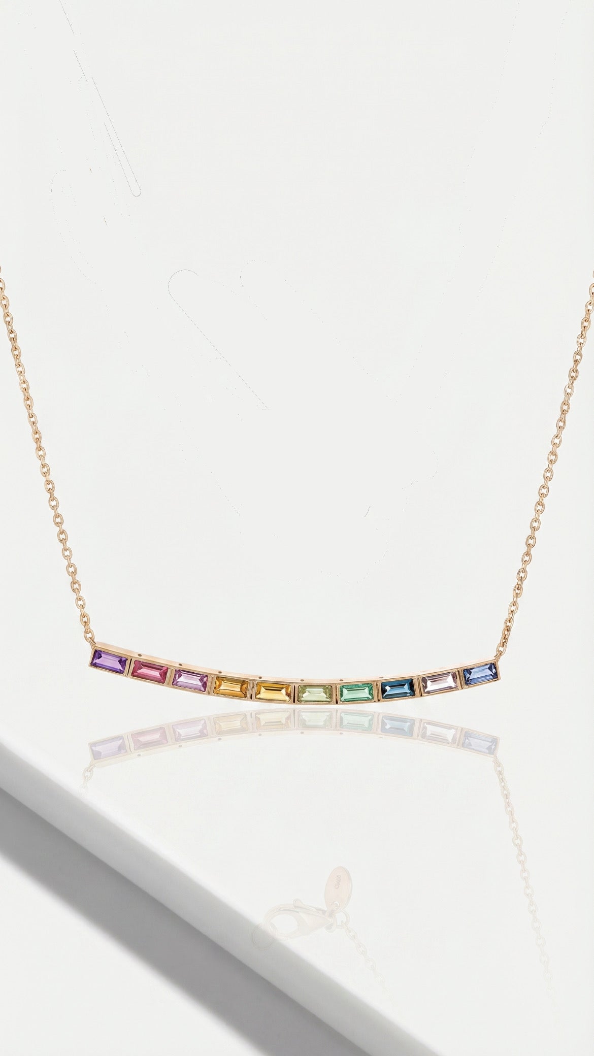 Rainbow Gemstones Baguette Necklace — Levendi Jewellers