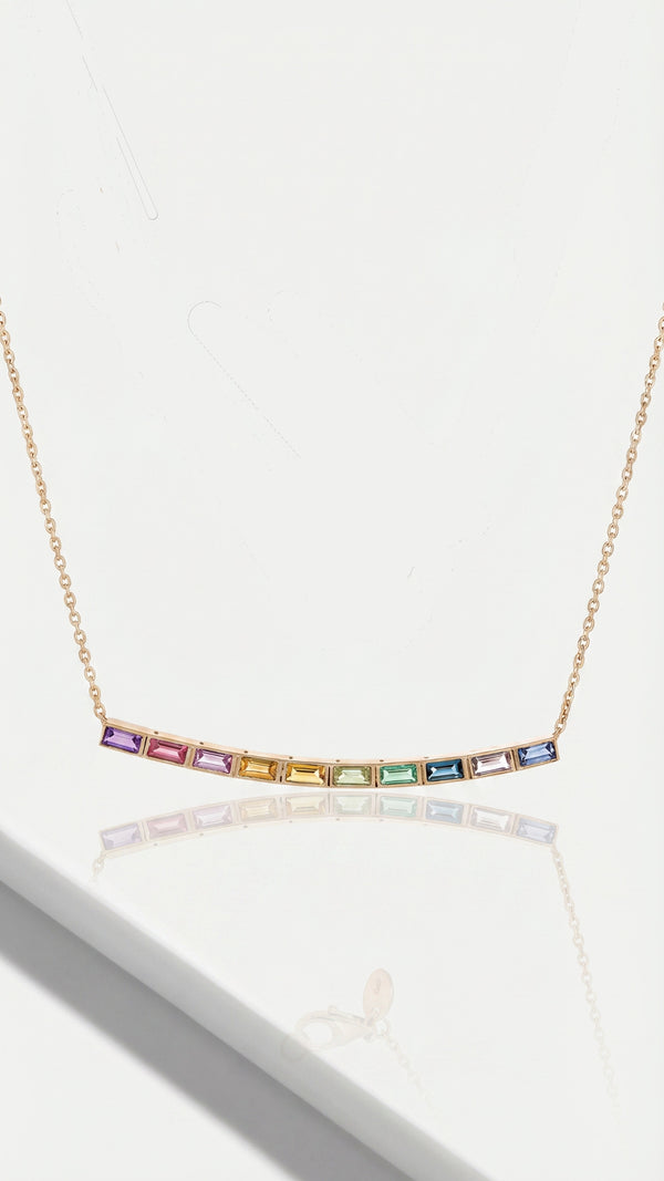 Rainbow Gemstones Baguette Necklace — Levendi Jewellers