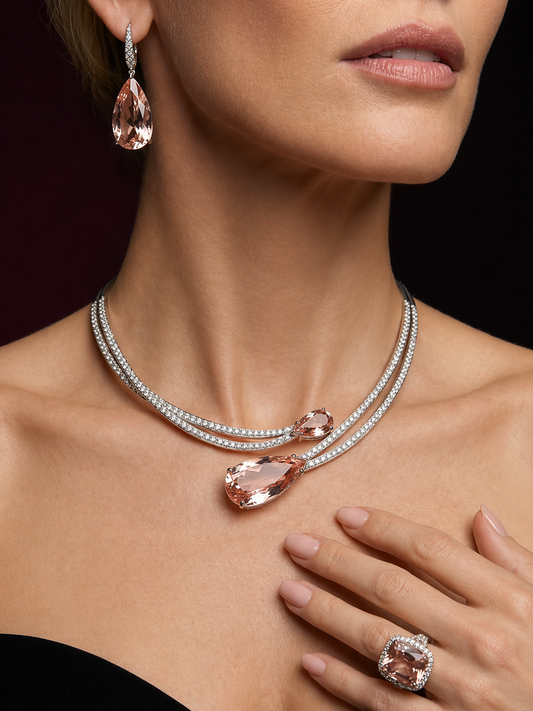 Morganite & Diamond Tennis Necklace, view 2 — Levendi Jewellers