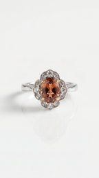 Peach Tourmaline & Diamonds Halo Flower Ring — Levendi Jewellers