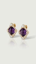 Cabochon Amethyst & Fancy Diamonds Pavee Earrings