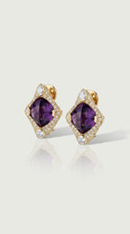 Cabochon Amethyst & Fancy Diamonds Pavee Earrings — Levendi Jewellers