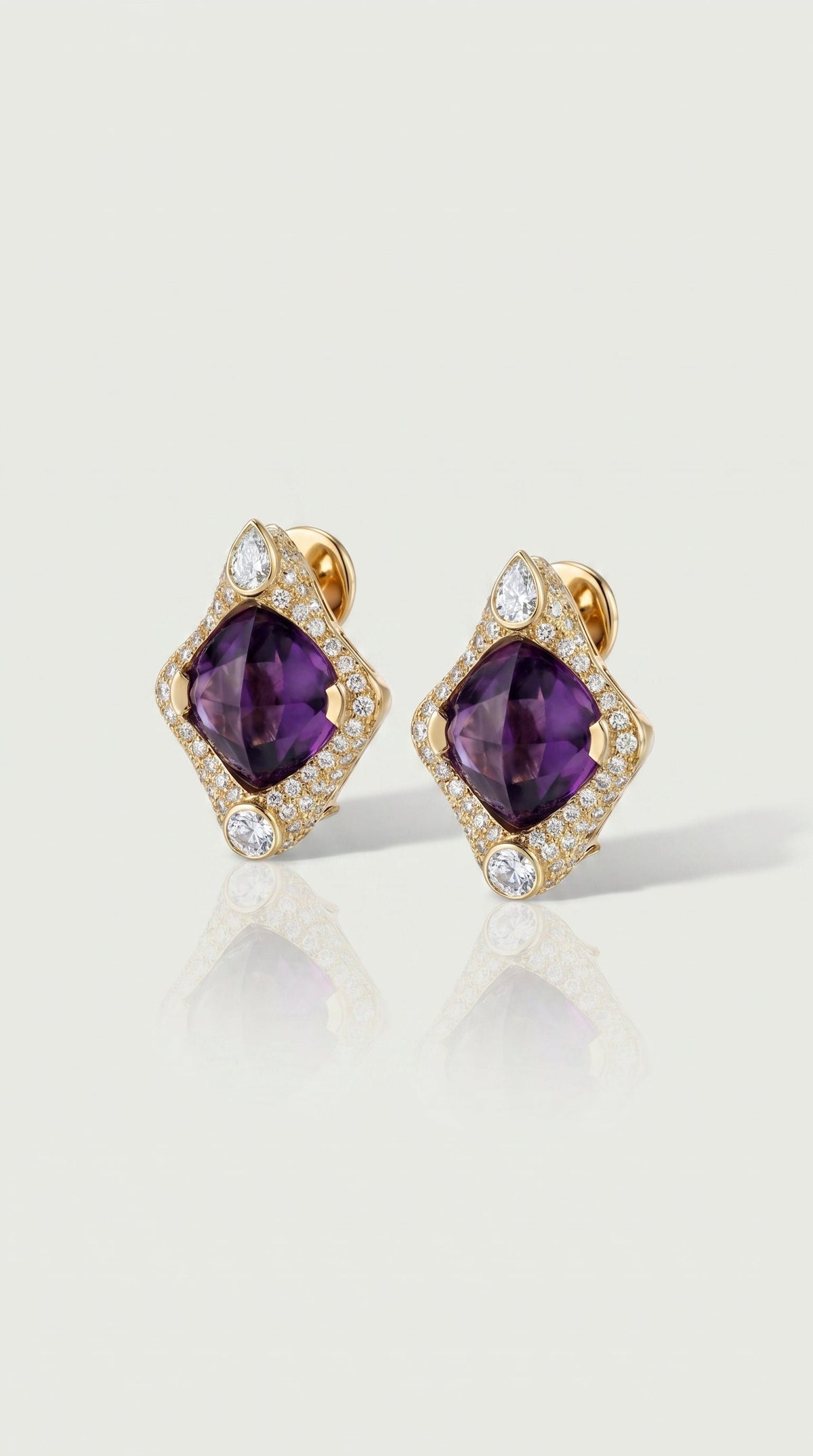 Cabochon Amethyst & Fancy Diamonds Pavee Earrings — Levendi Jewellers