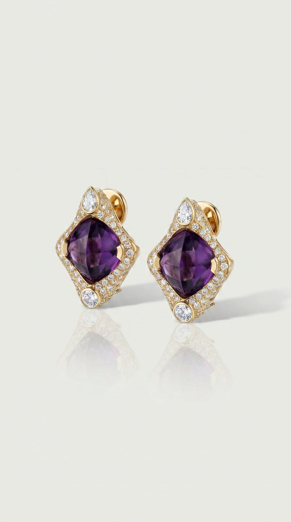 Cabochon Amethyst & Fancy Diamonds Pavee Earrings — Levendi Jewellers