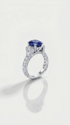 Deep Blue Sapphire & Diamond Pavee Hidden Halo Ring, view 2 — Levendi Jewellers