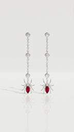 Arachnea Aurea - Web of love Ruby & Diamond Spider Drop Earrings — Levendi Jewellers