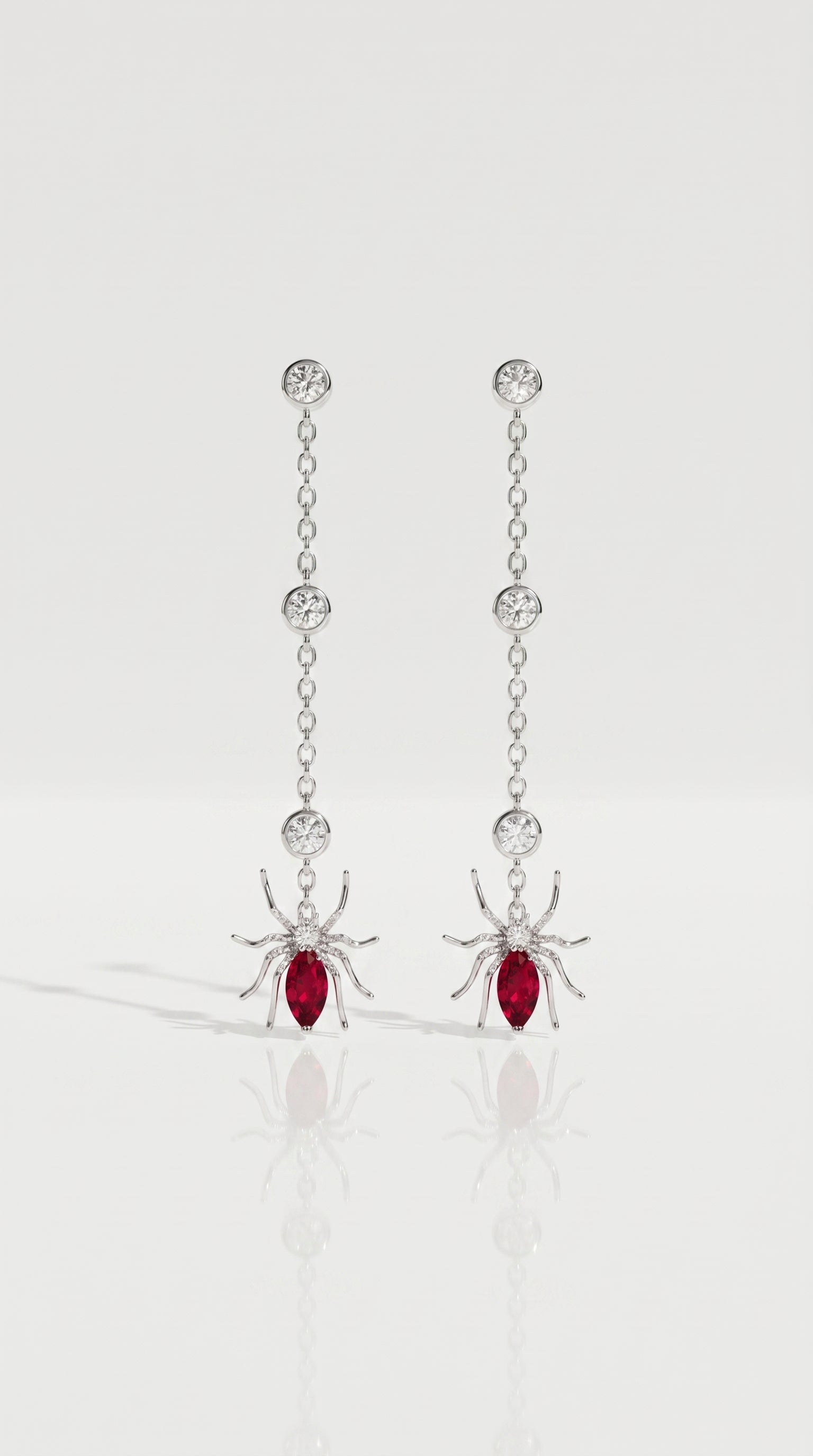 Arachnea Aurea - Web of love Ruby & Diamond Spider Drop Earrings