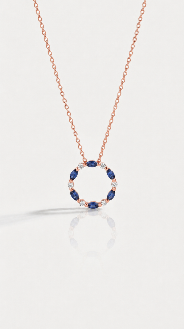 Levendi Essentials - Marquise Sapphire & Diamonds Circle Pendant — Levendi Jewellers